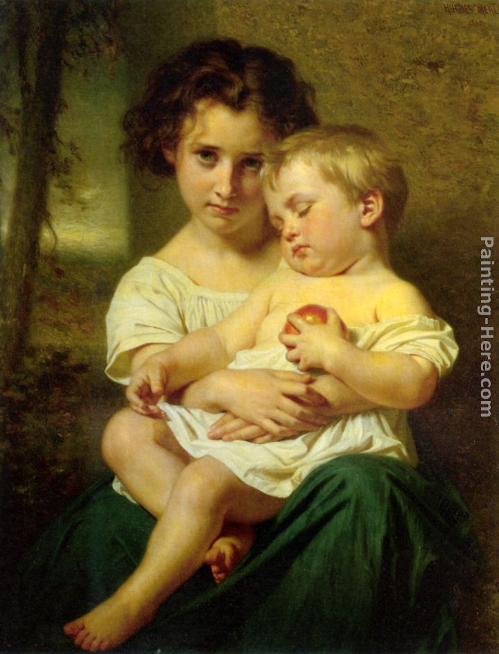 Jeune fille tenant un enfant endormi painting - Hughes Merle Jeune fille tenant un enfant endormi art painting